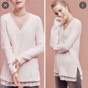 Anthropologie Lace Trimmed Tunic Sweater XS